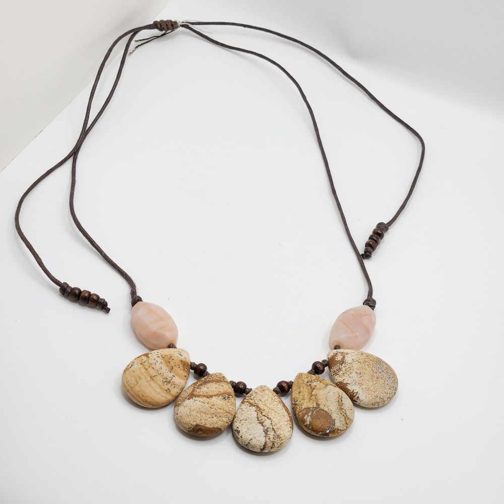 Natural Jasper Statement Necklace Boho Artisan Gemstone Adjustable Cord Earthy‎